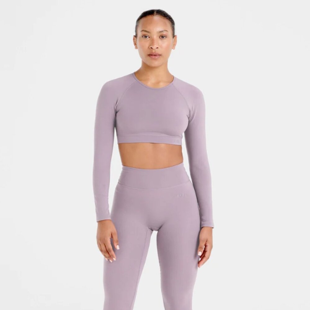NWT AYBL Staple Long Sleeve Crop Top Mauve Purple Women's Small Workout